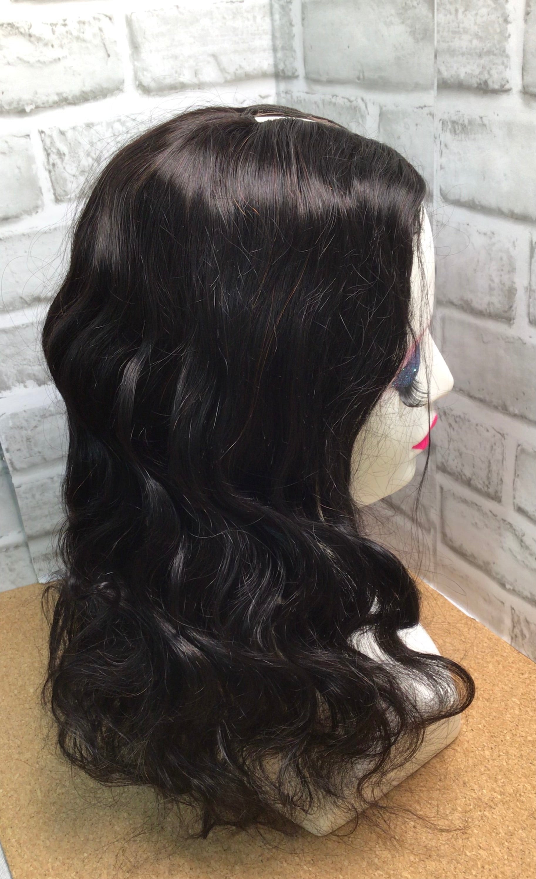 18" Dark Brown Wig With Lashes **100% Human Hair** (7896673648878)